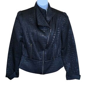 Crocodile Chic Black Moto Jacket Asymmetrical Zipper Detail goth whimseygoth